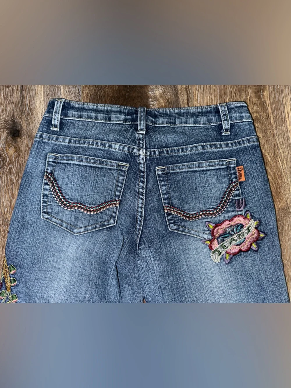 Vintage 90s DANIEL Original Design Embroidered Peacock Floral Jeans Size 3-4 - Picture 5 of 14